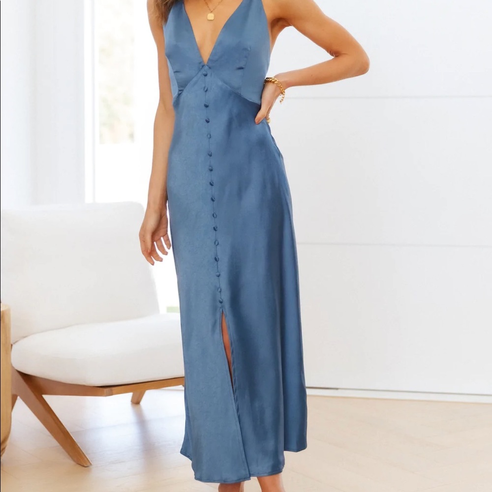 NWT- Hello Molly Midi Blue Satin Dress
